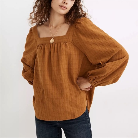 Madewell Tops - Madewell Square-Neck Bubble-Sleeve Top in Plaid